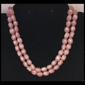 12”-14” Double Strand Pink Faux Pearl Necklace